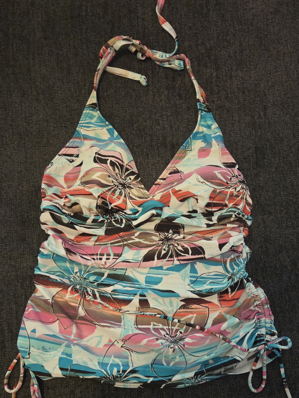 croft & barrow Floral Halter Tankini Top in Teal, Pink & White. Size 10